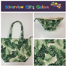 Large Tote Bag With Zip - Leaves on Cream Large Tote Bag With Zip - Leaves on Cream